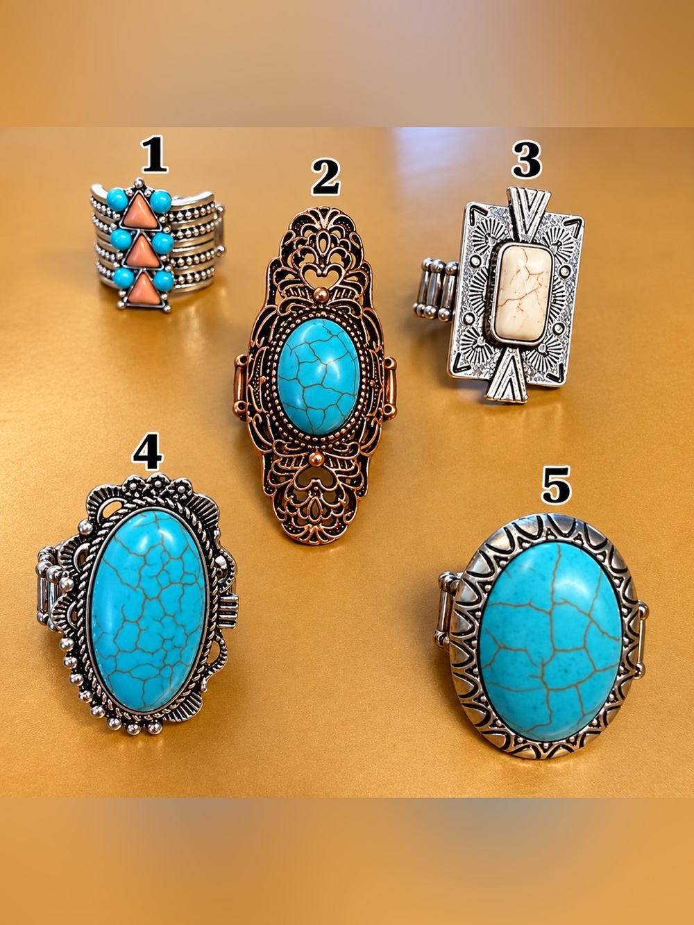 Paparazzi Southwestern Statement Ring Haul 💍 - | 5 Piece Bundle